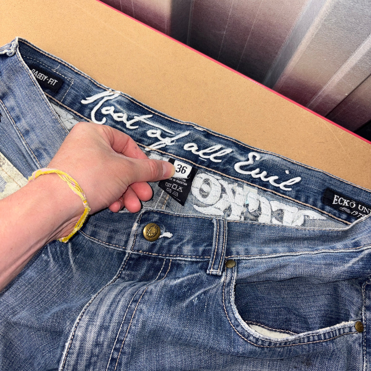 Ecko Unltd Blue Embroidered Japanese Denim Hip Hop Y2K Baggy Jeans - 36R