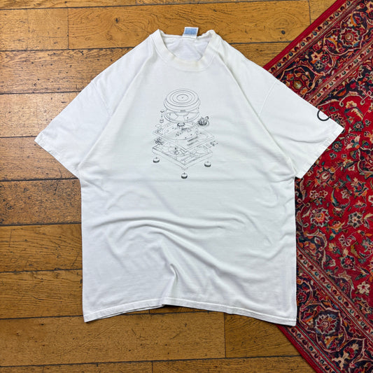 Vintage 90s Single Stitch White Turntable DJ Graphic T-Shirt - XL