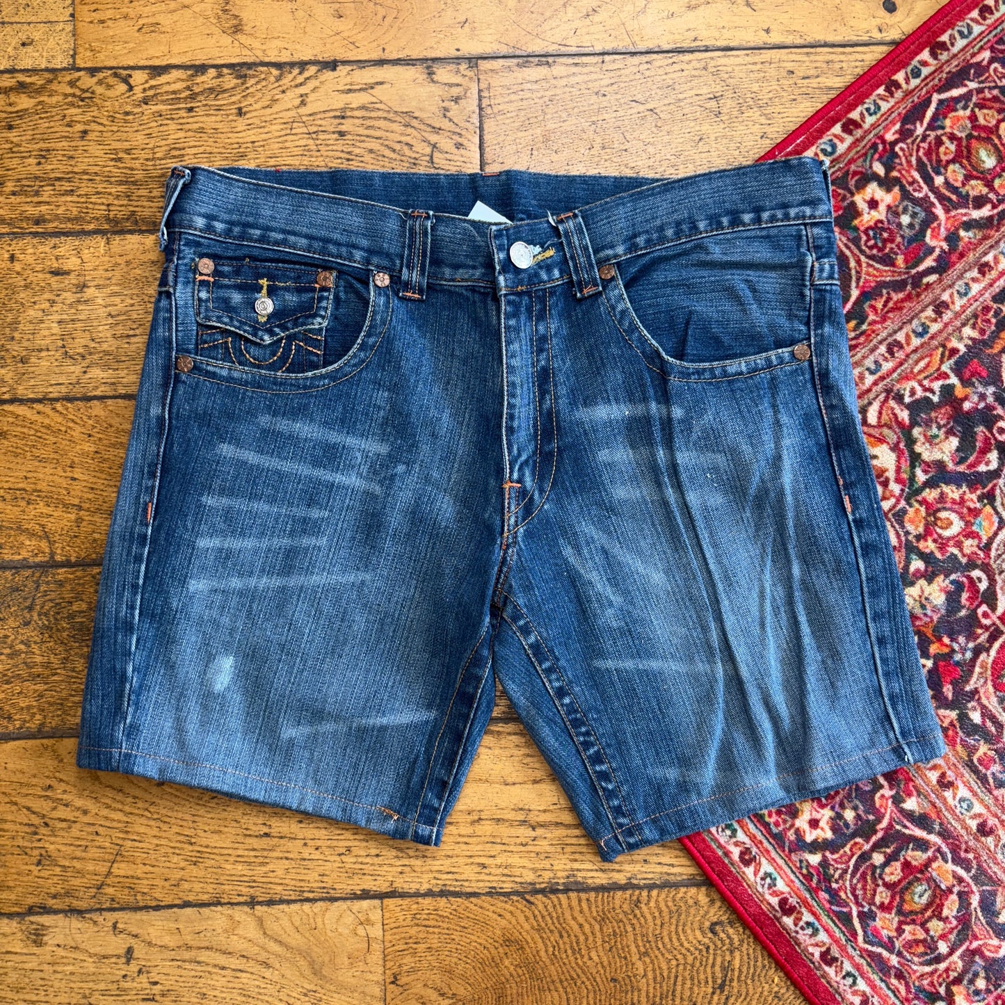 Vintage True Religion Blue Embroidered Y2K Shorts Jorts - 38