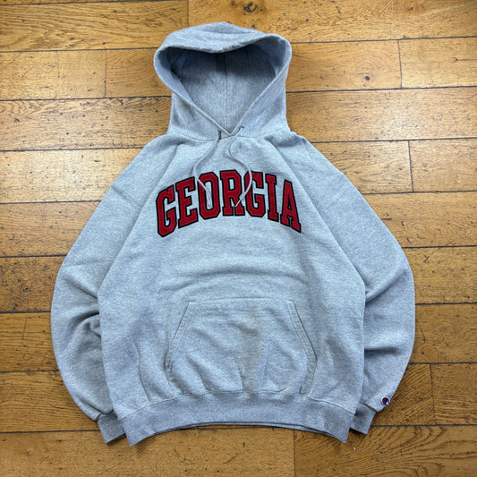 Vintage Champion College Grey Embroidered Hoodie Sweatshirt - L