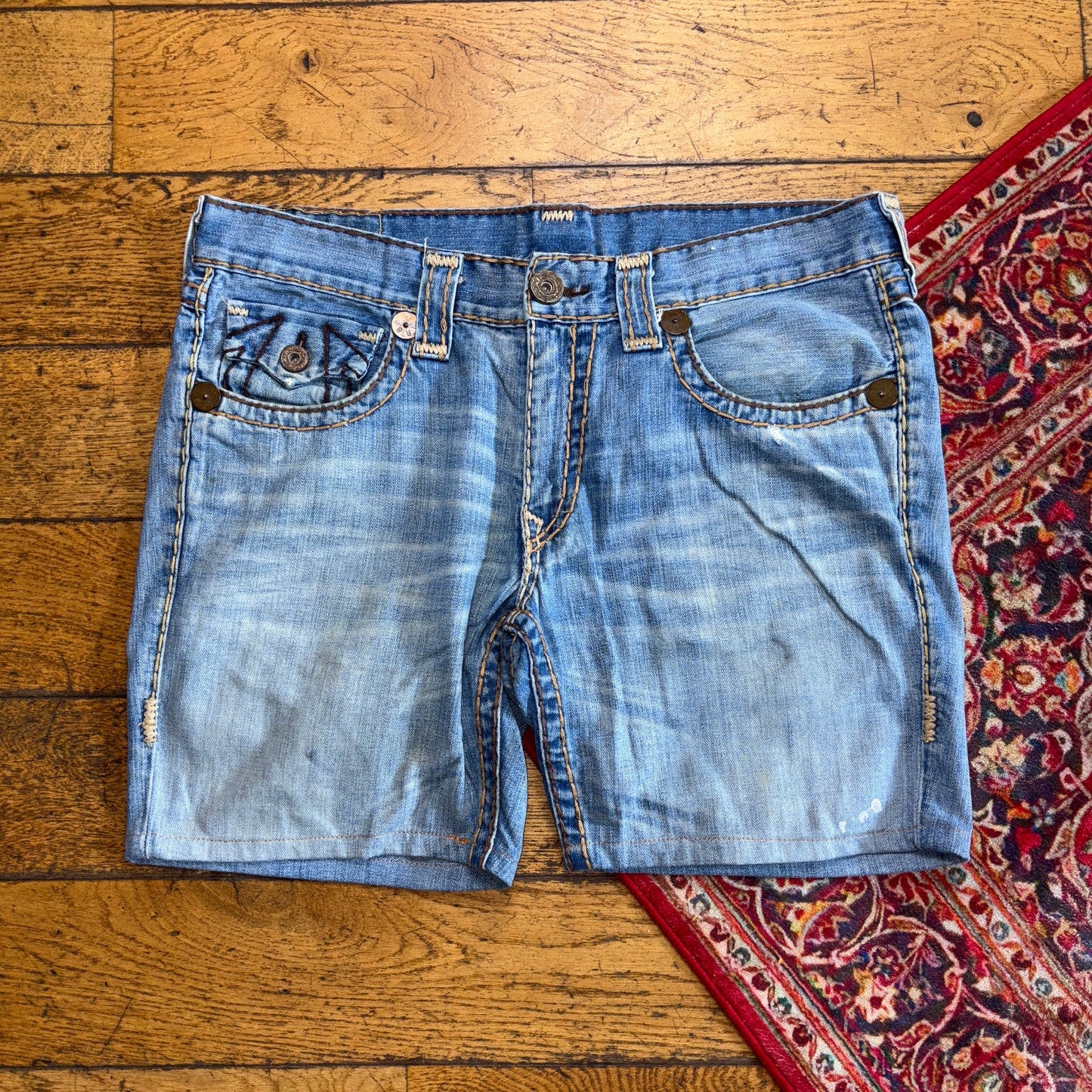 Vintage True Religion Blue Embroidered Y2K Shorts Jorts - 38