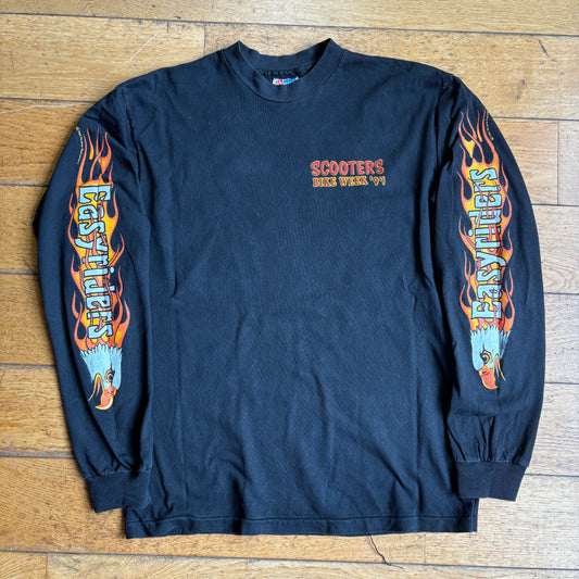 Vintage 1994 Easyriders Flames Motorbike Single Stitch Black Graphic T-Shirt - S