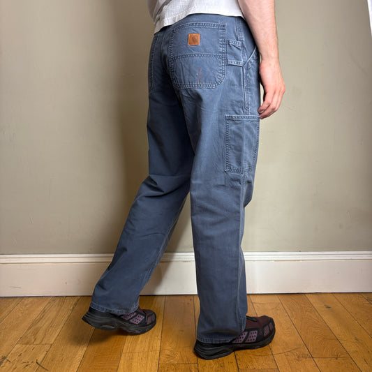 Vintage Carhartt Blue Navy Workwear Carpenter Baggy Trousers - 34S
