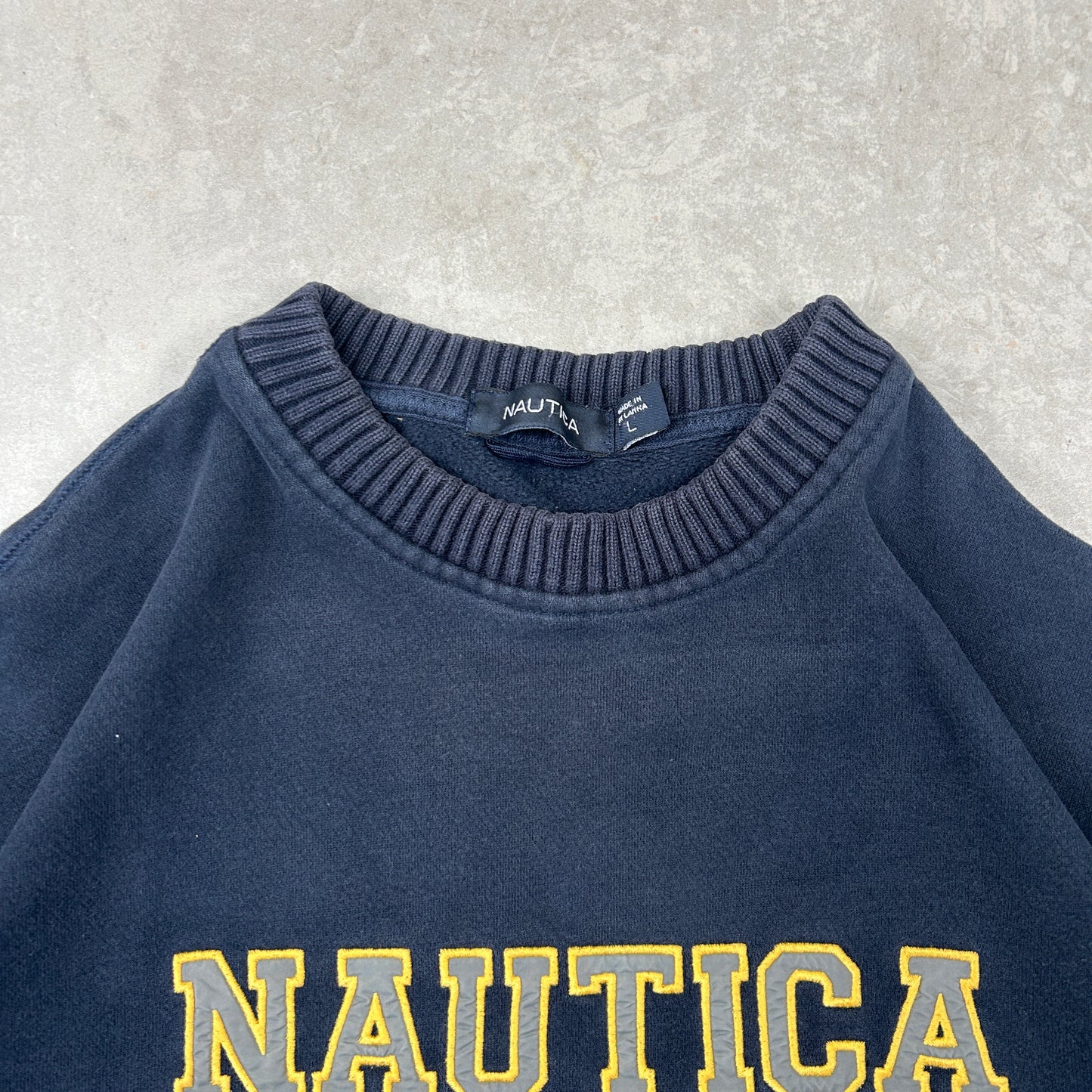 Vintage Nautica Spellout Navy Embroidered Sweatshirt - L