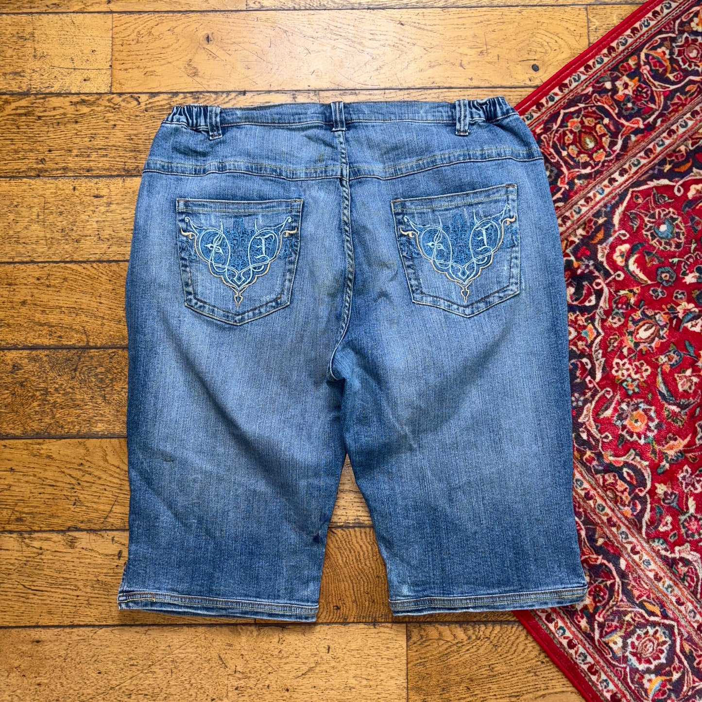 Vintage Embroidered Y2K Blue Hip Hop Baggy Shorts Jorts - 38