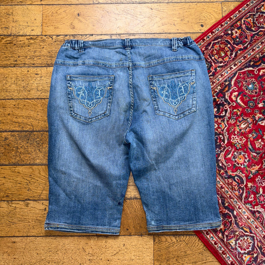 Vintage Embroidered Y2K Blue Hip Hop Baggy Shorts Jorts - 38