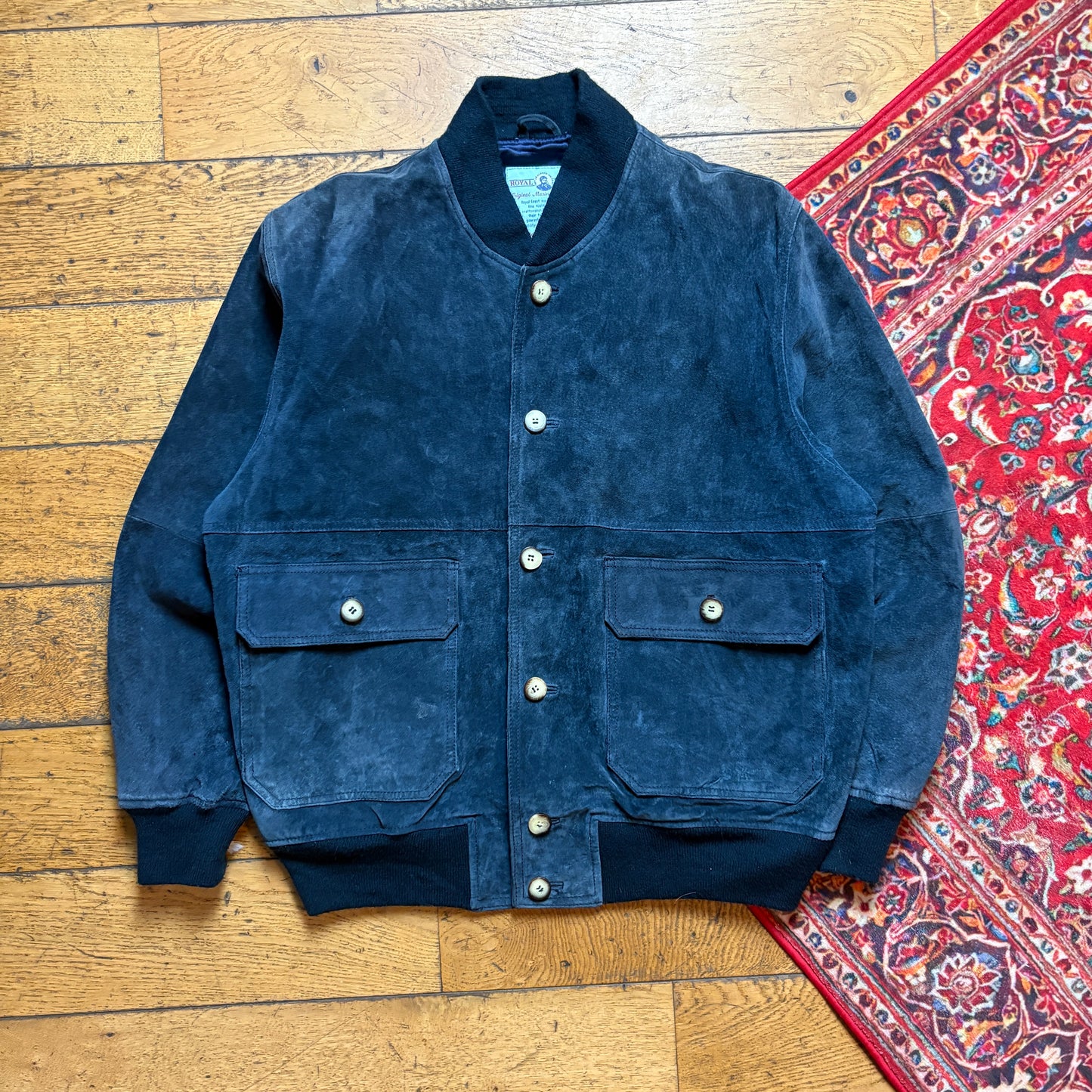Vintage Royal Coast Marine Navy Suede Leather Bomber Jacket -  M