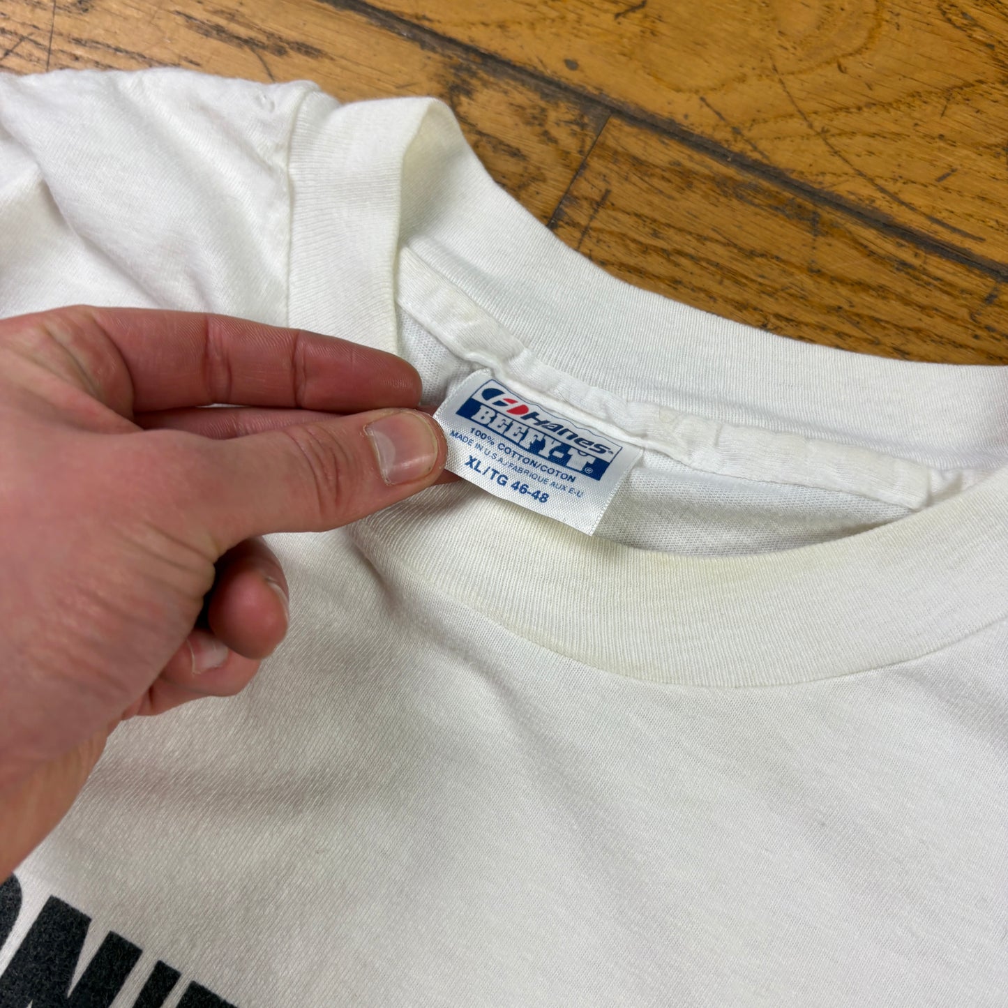 Vintage 90s White Funny Slogan Single Stitch Graphic T-Shirt - M