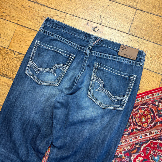 Vintage Big Star Blue Bootcut Embroidered Y2K Hip Hop Baggy Jeans - 36L