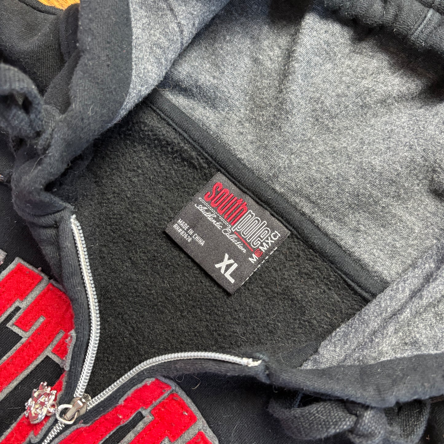 Vintage Southpole Black Hip Hop Zip Hoodie Embroidered Sweatshirt - XL