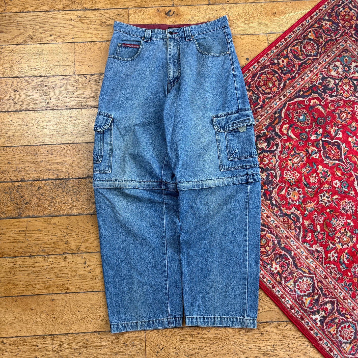 Vintage Crossfire Cargo Carpenter Blue Embroidered Y2K Hip Hop Baggy Jeans - 32