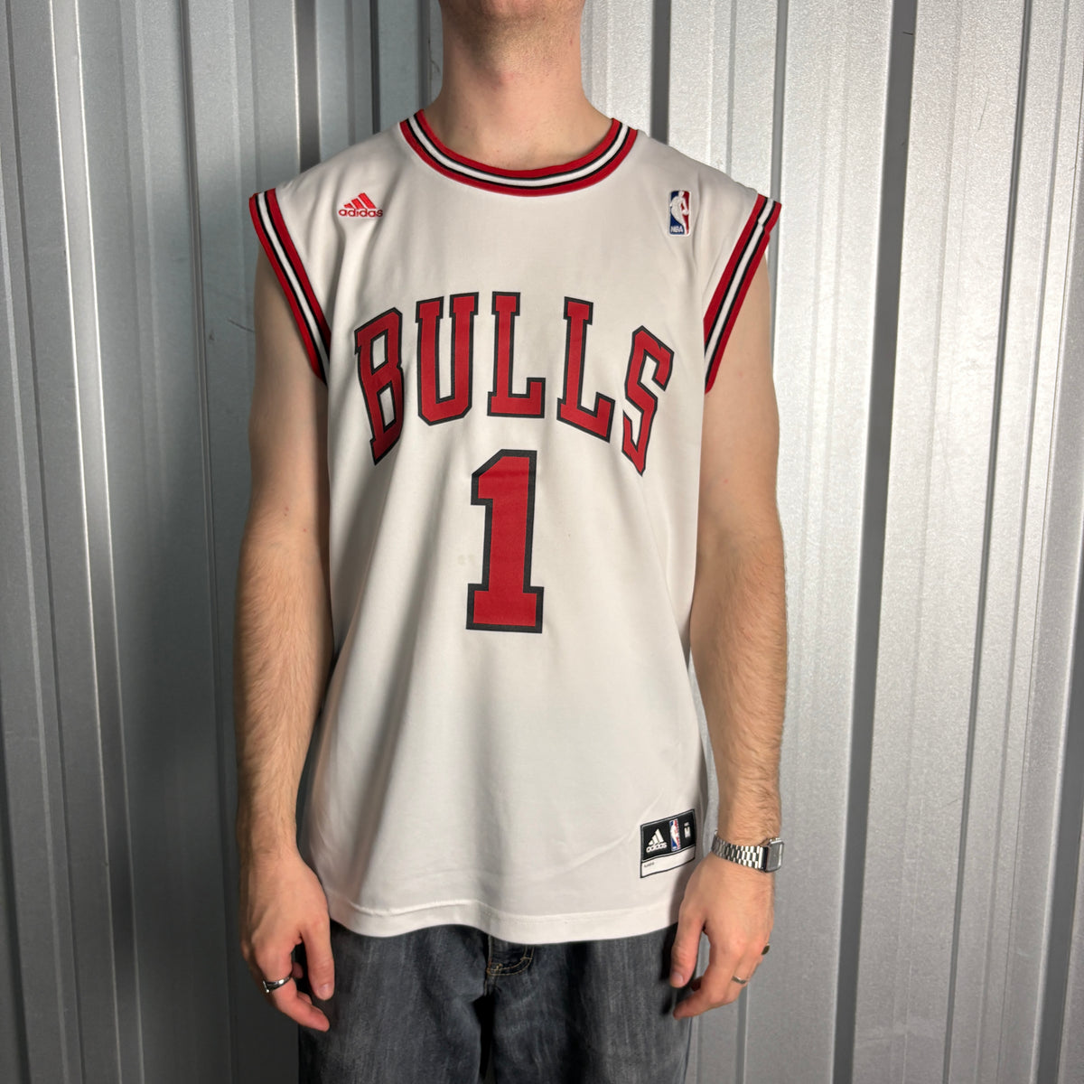 Adidas Chicago Bulls White Red Rose Basketball Jersey NBA Vest - M