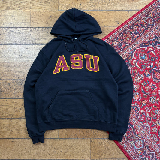 Vintage Champion Black USA College Boxy Hoodie Embroidered Sweatshirt - M