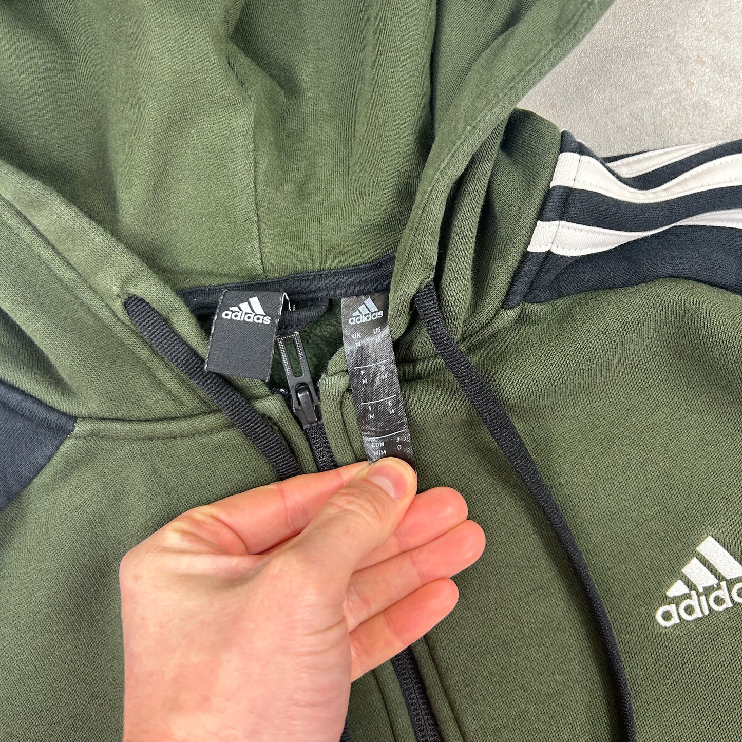 Vintage Adidas Green Zip Hoodie Embroidered Sweatshirt - M