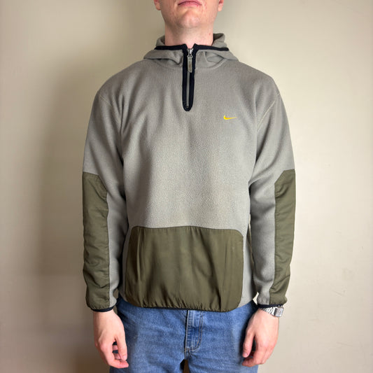 Vintage Nike y2k Swoosh Green Fleece Hoodie Sweatshirt - M