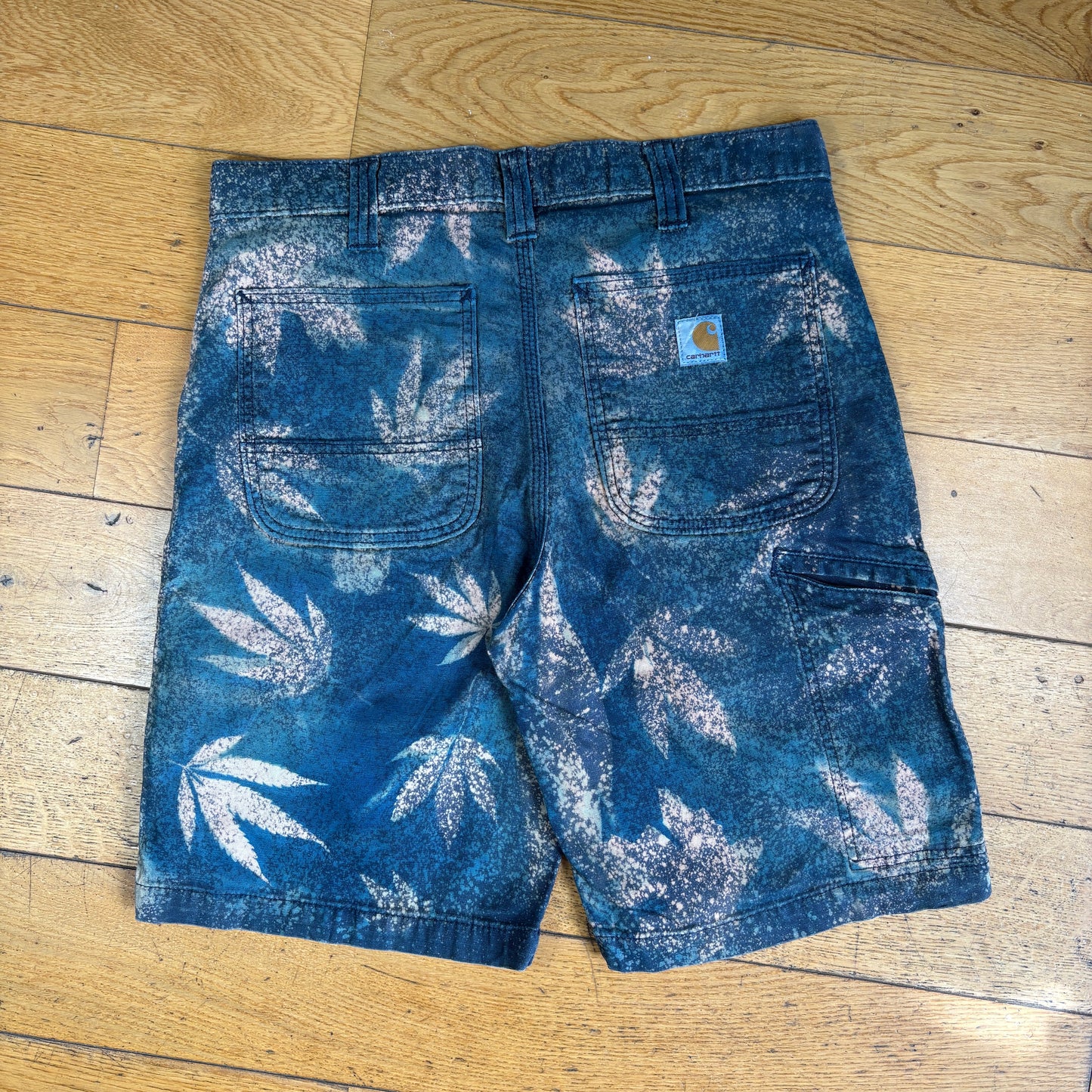 Vintage Carhartt Blue Green Camo Workwear Baggy Carpenter Shorts - 32