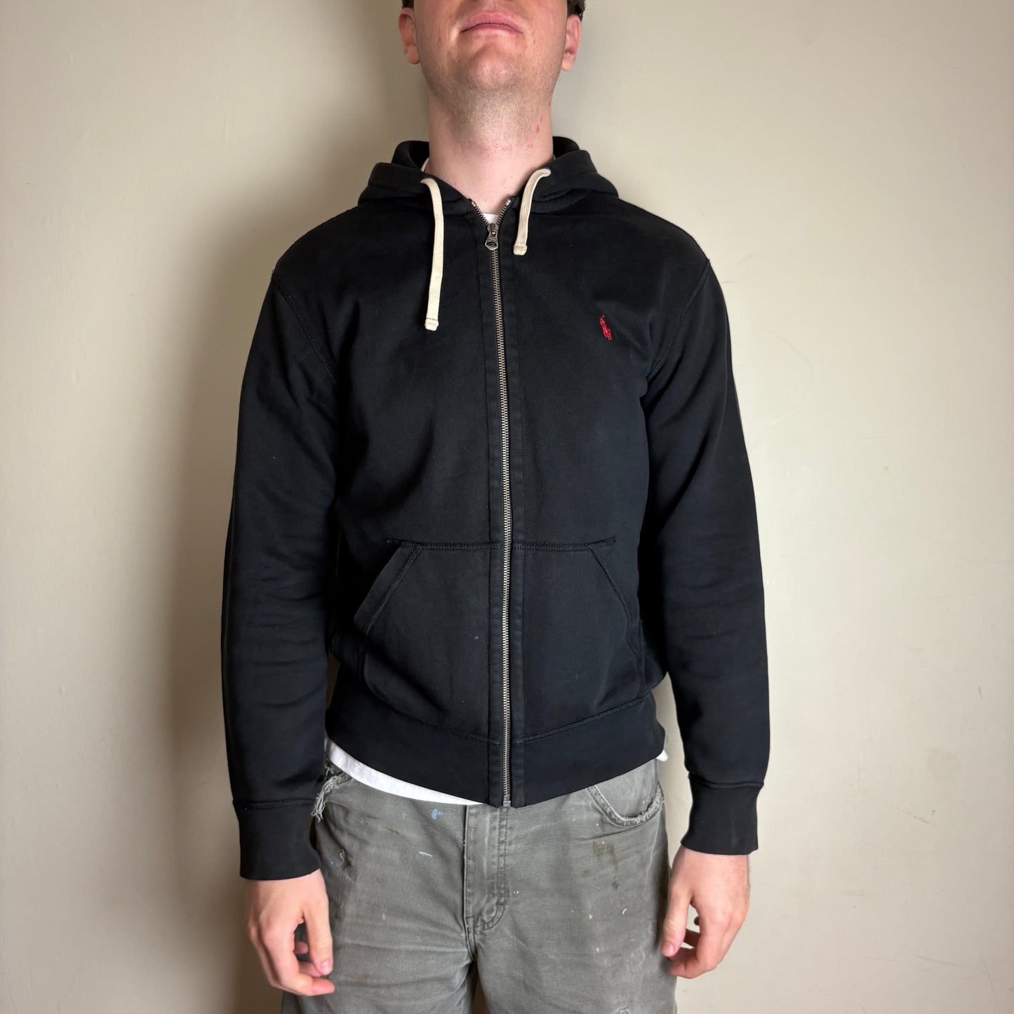 Vintage Ralph Lauren Black Zip Hoodie Embroidered Sweatshirt - M