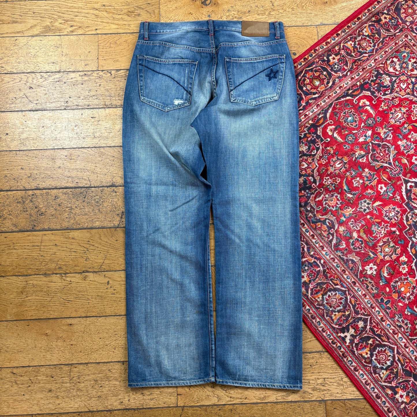 Vintage CStar Blue Embroidered Y2K Hip Hop Baggy Jeans - 36