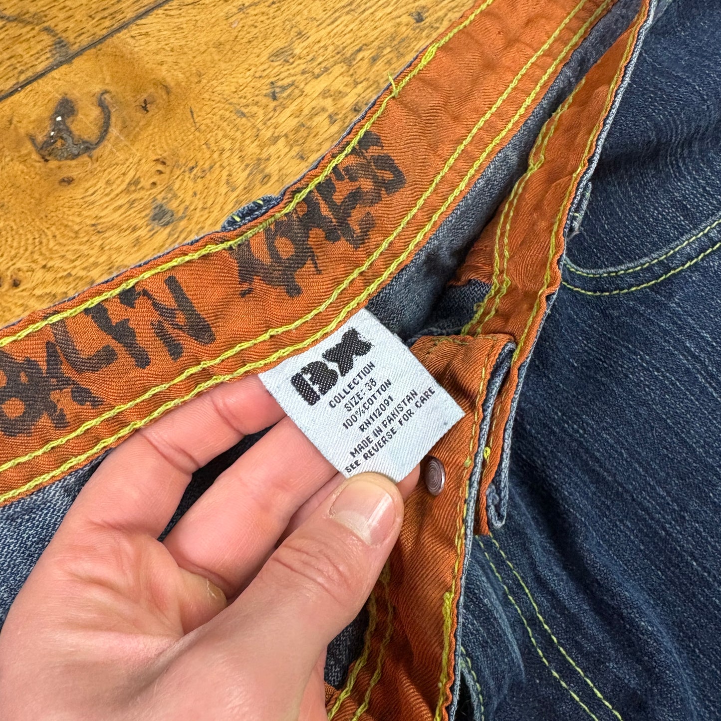 Vintage Floral Blue Embroidered Y2K Hip Hop Baggy Jeans - 38