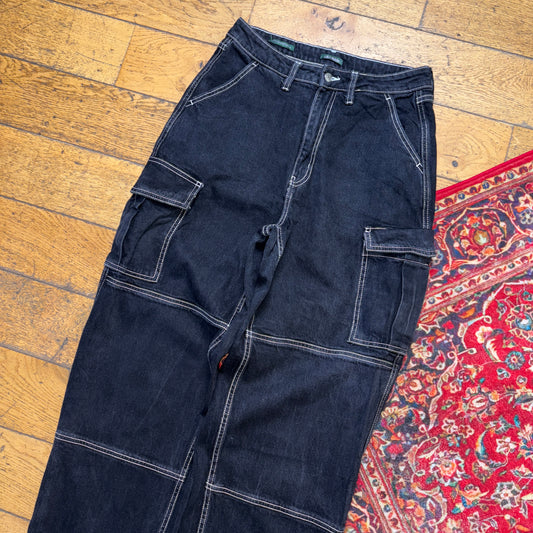 Vintage Black Contrast Stitch Carpenter Workwear Baggy Trousers - 30S