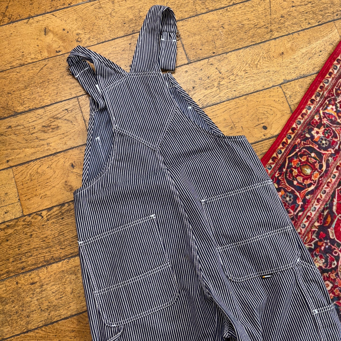 Vintage Berne Pinstripe Navy White Workwear Dungarees - 34 x 28