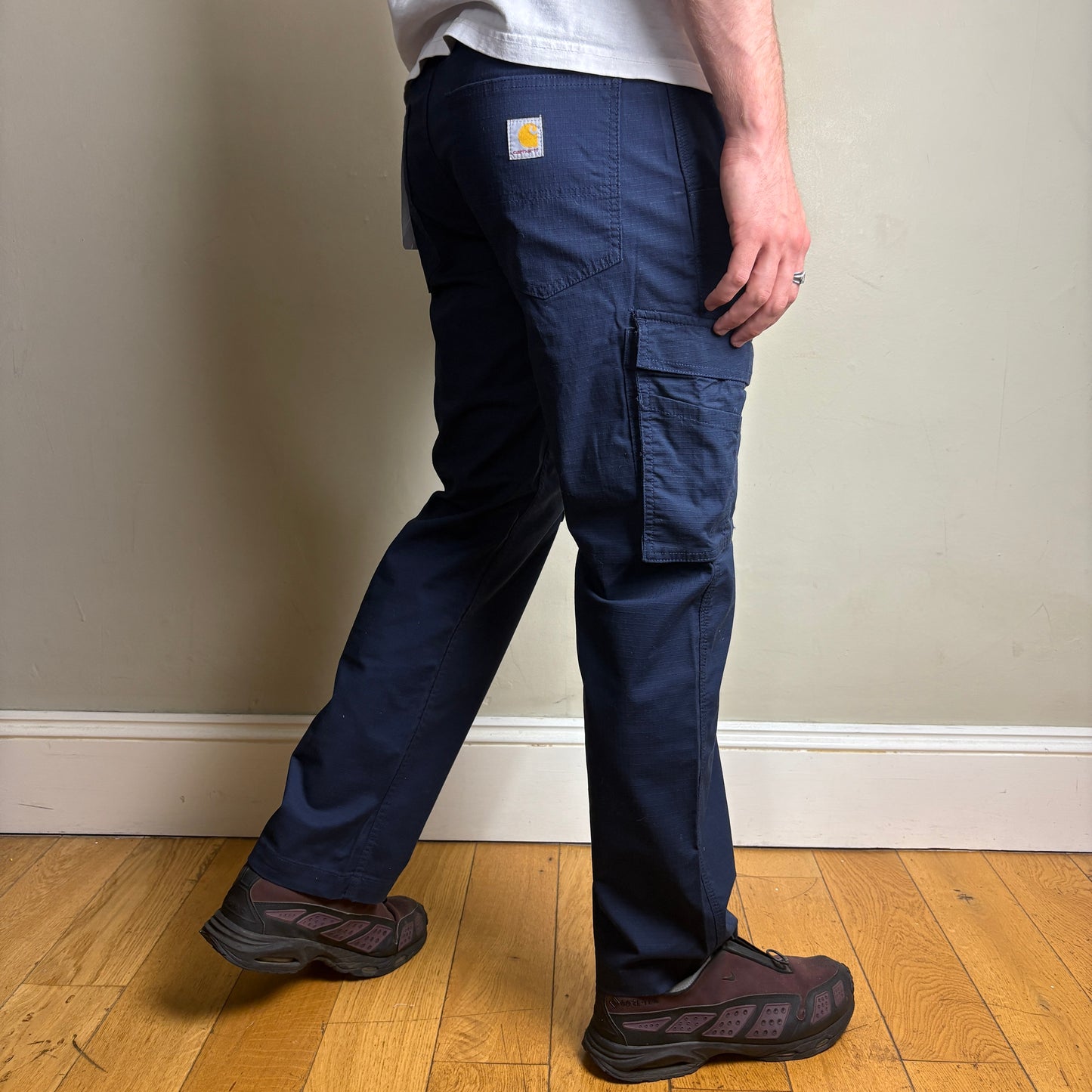 Vintage Carhartt Workwear Navy Cargo Carpenter Baggy Trousers - 32S