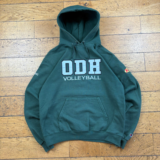 Vintage Champion College Volleyball Green Embroidered Hoodie Sweatshirt - M