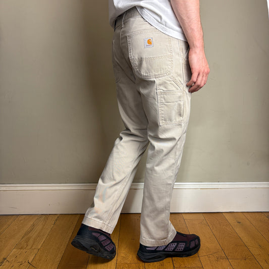 Vintage Carhartt Cream Light Brown Workwear Carpenter Baggy Trousers - 34S