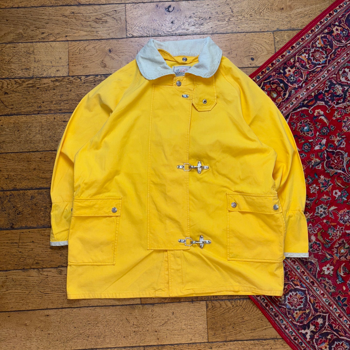 Vintage Harvey Yellow Fireman Clasp Trench Coat Jacket - XL
