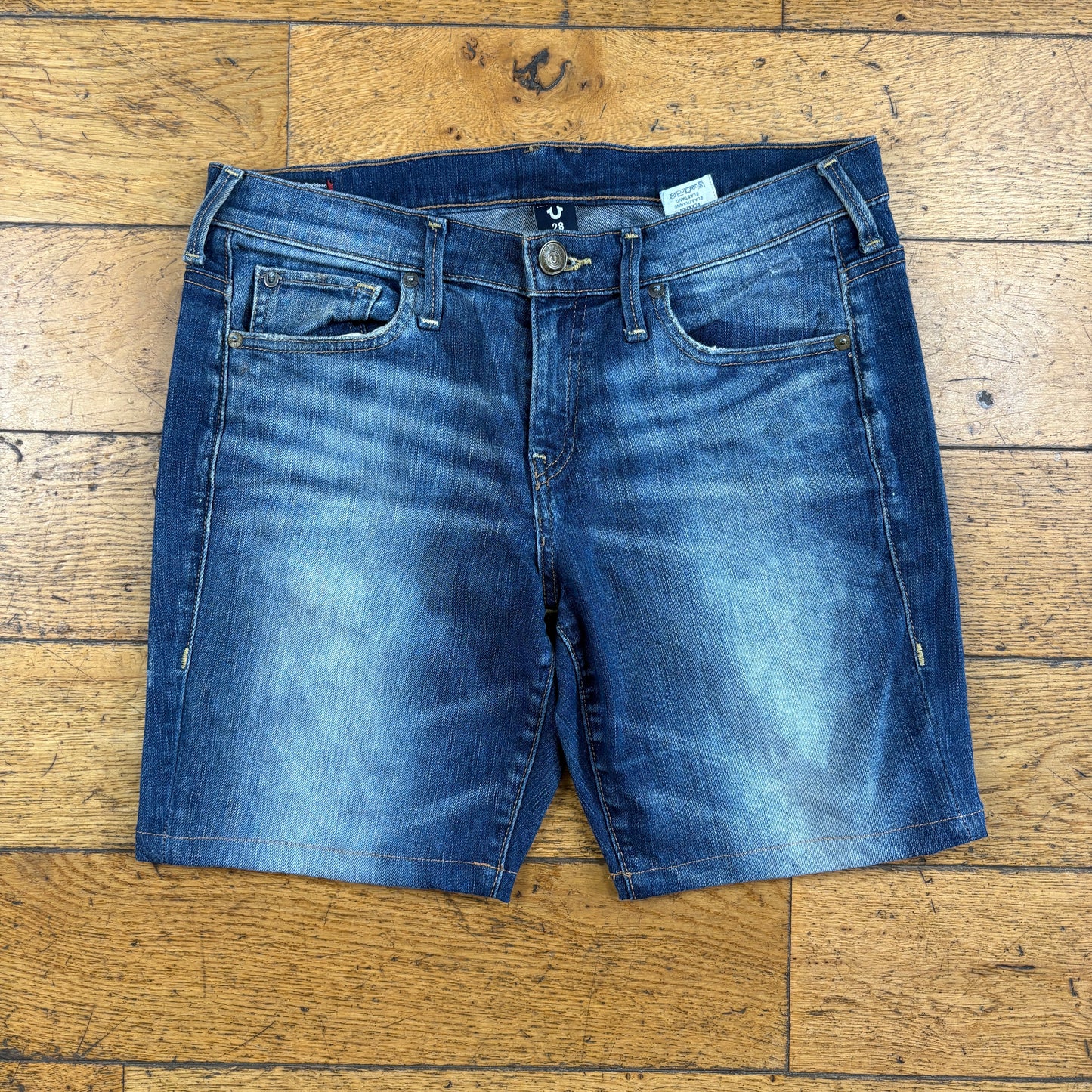 Vintage True Religion Blue Embroidered Y2K Shorts Jorts - 32