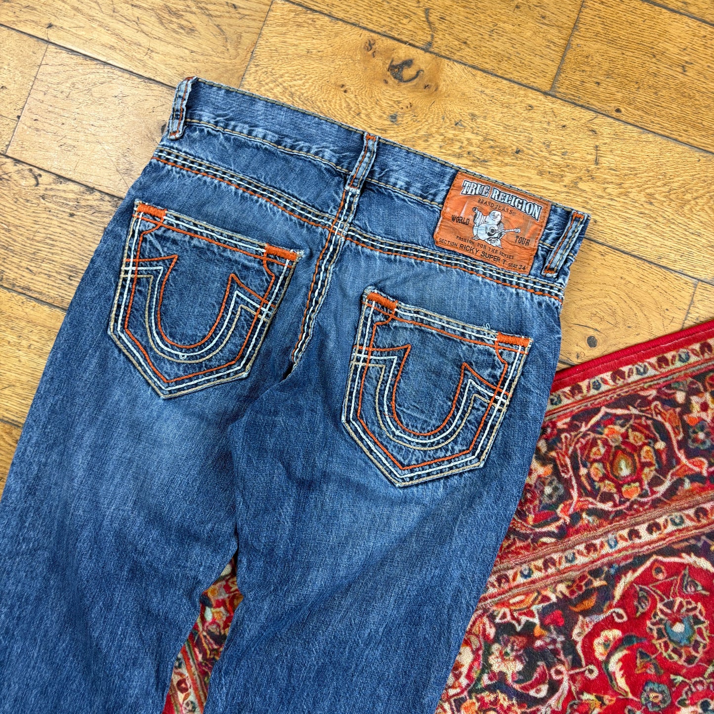 Vintage True Religion Ricky Blue Embroidered Y2K Hip Hop Straight Jeans - 33