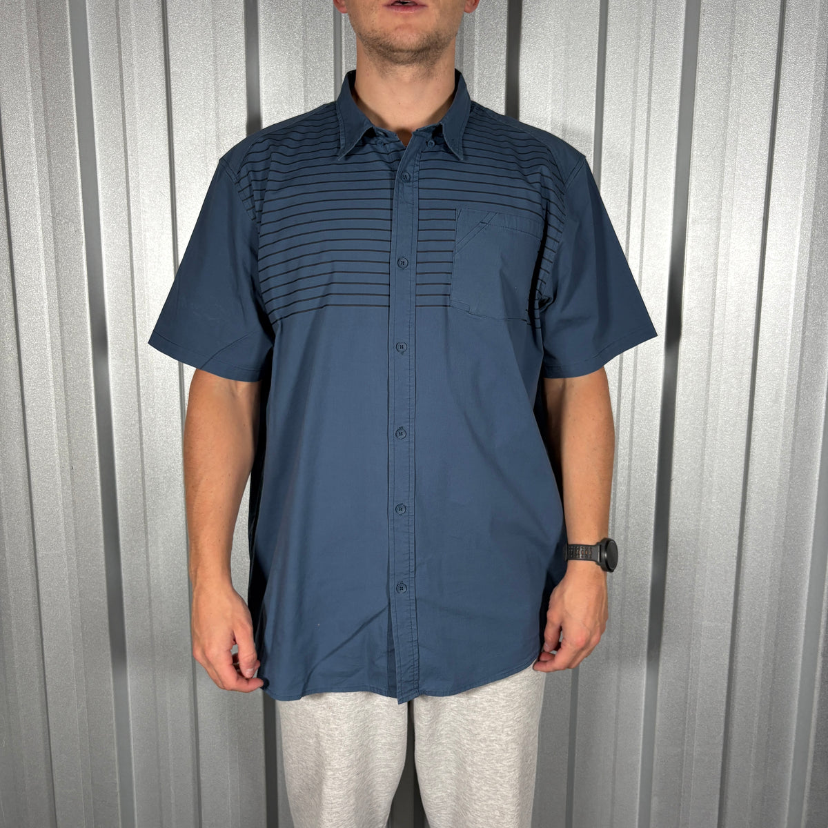 Oakley Blue Stripe Short Sleeve Shirt - 2XL