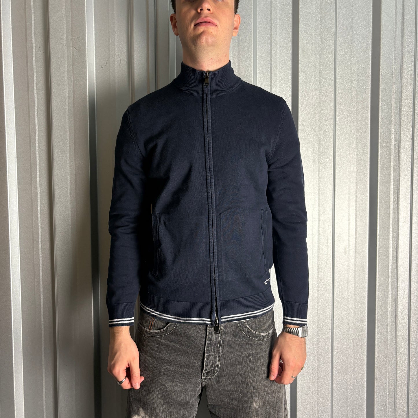 Vintage Paul And Shark Double Zip Navy Embroidered Sweatshirt - S