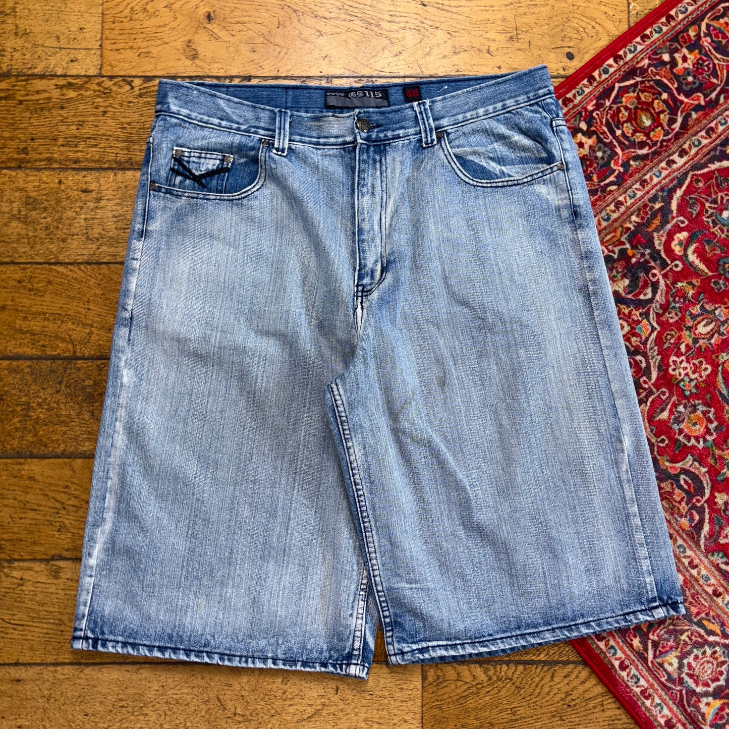 Vintage GS115 Blue Embroidered Y2K Hip Hop Baggy Jeans Shorts Jorts - 40