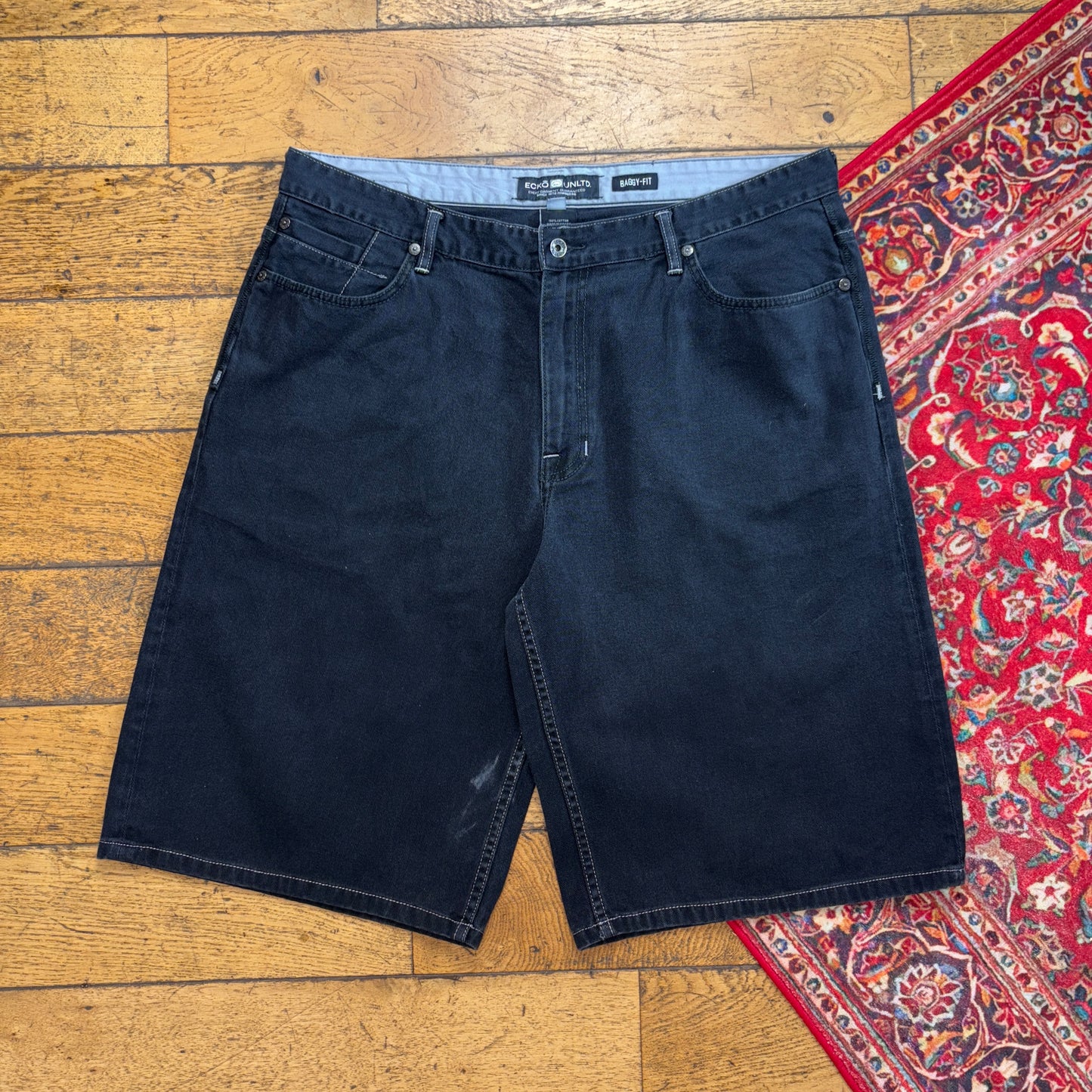 Vintage Ecko Unltd Black Embroidered Y2K Hip Hop Baggy Jeans Shorts Jorts - 40