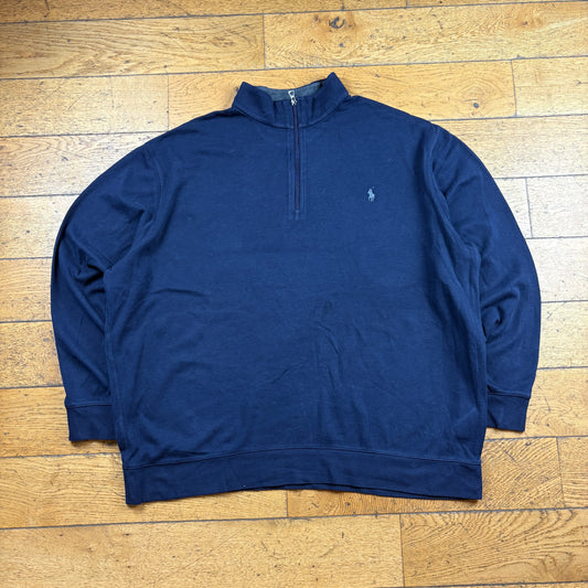 Vintage Ralph Lauren Navy Quarter Zip Embroidered Sweatshirt - XXXL