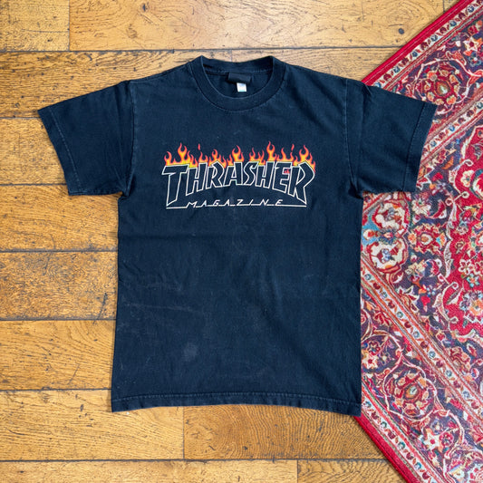 Vintage Thrasher Black Flames Skate Womens Graphic T-Shirt - XS