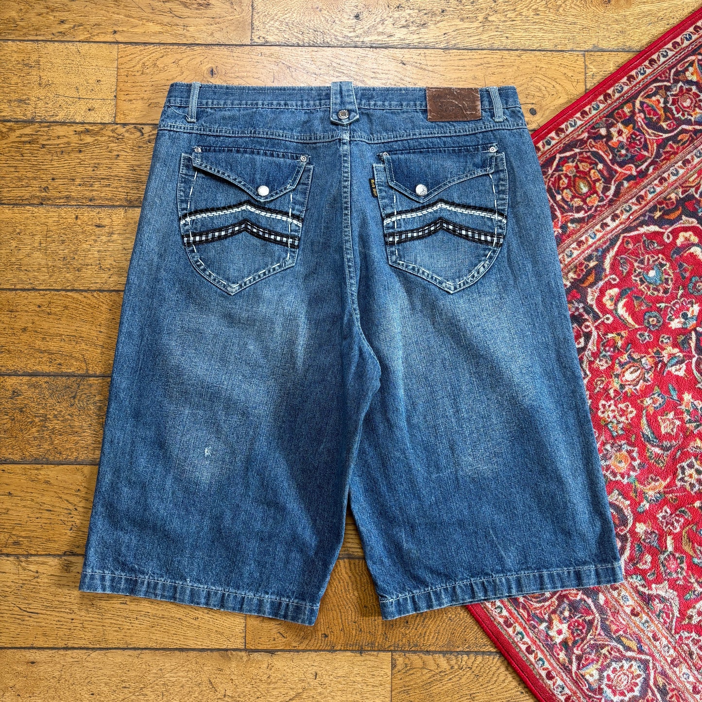 Vintage Red Ape Embroidered Hip Hop Blue Baggy Shorts Jorts - 40