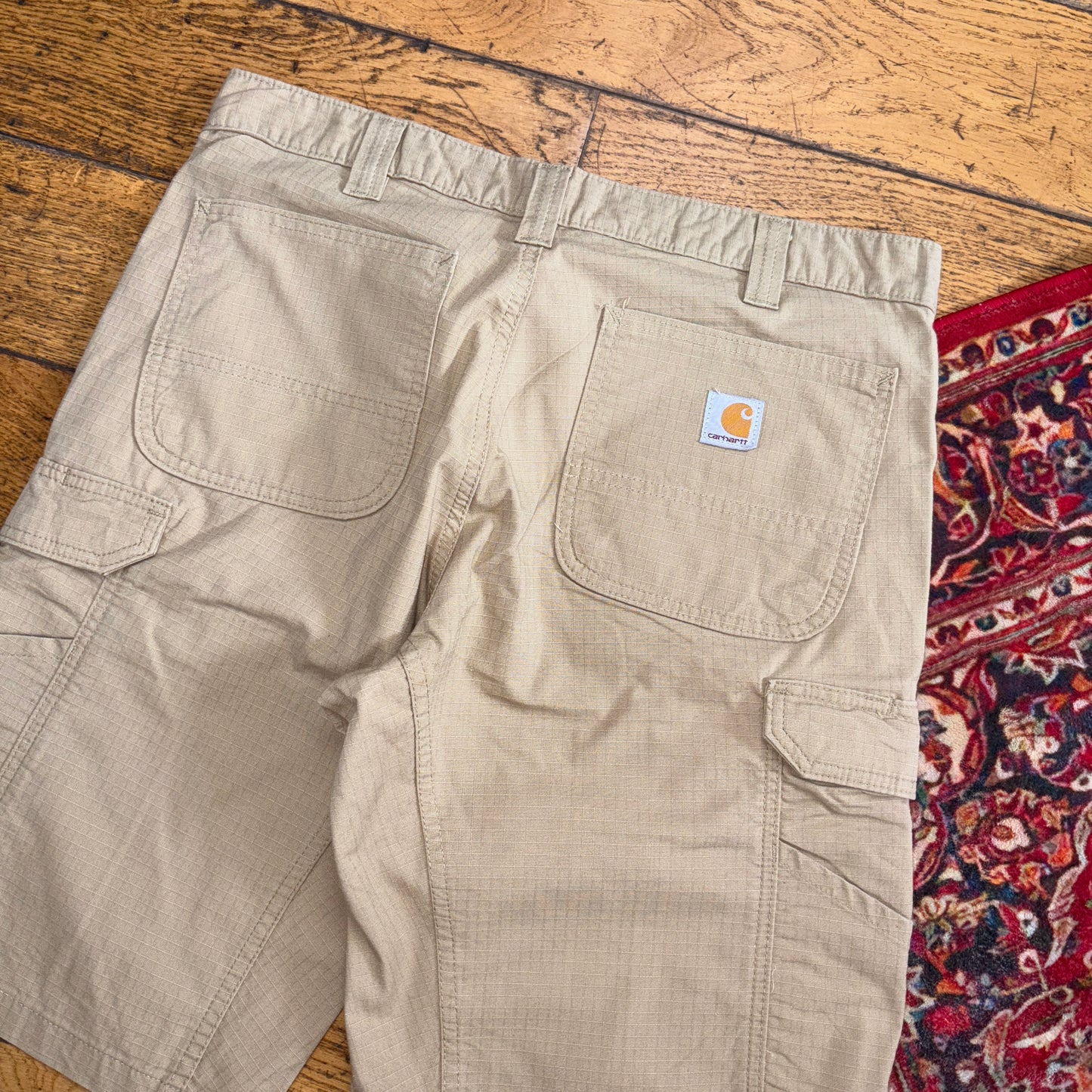 Vintage Carhartt Cream Workwear Baggy Cargo Carpenter Shorts - 34