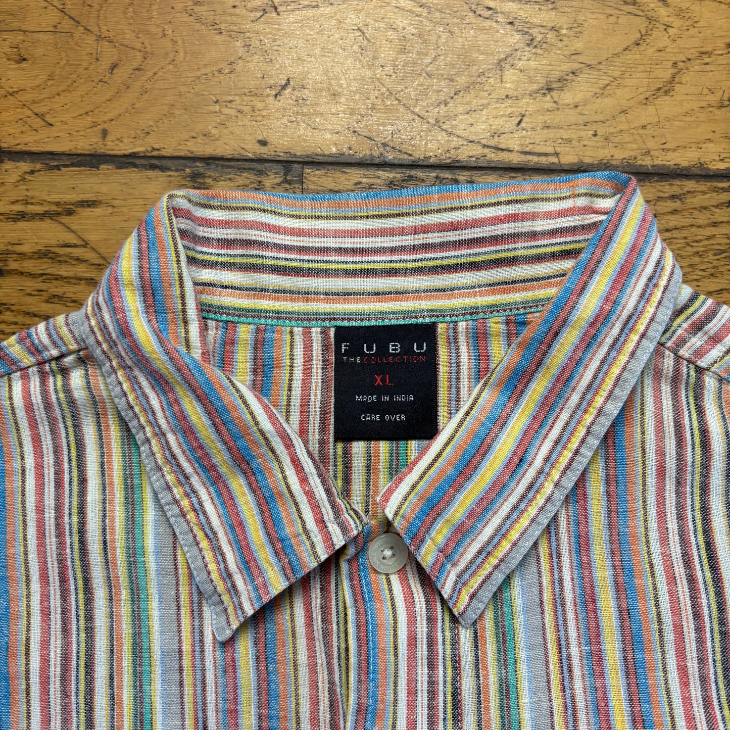 Vintage Fubu Stripe Hip Hop Embroidered Short Sleeve Shirt - XL