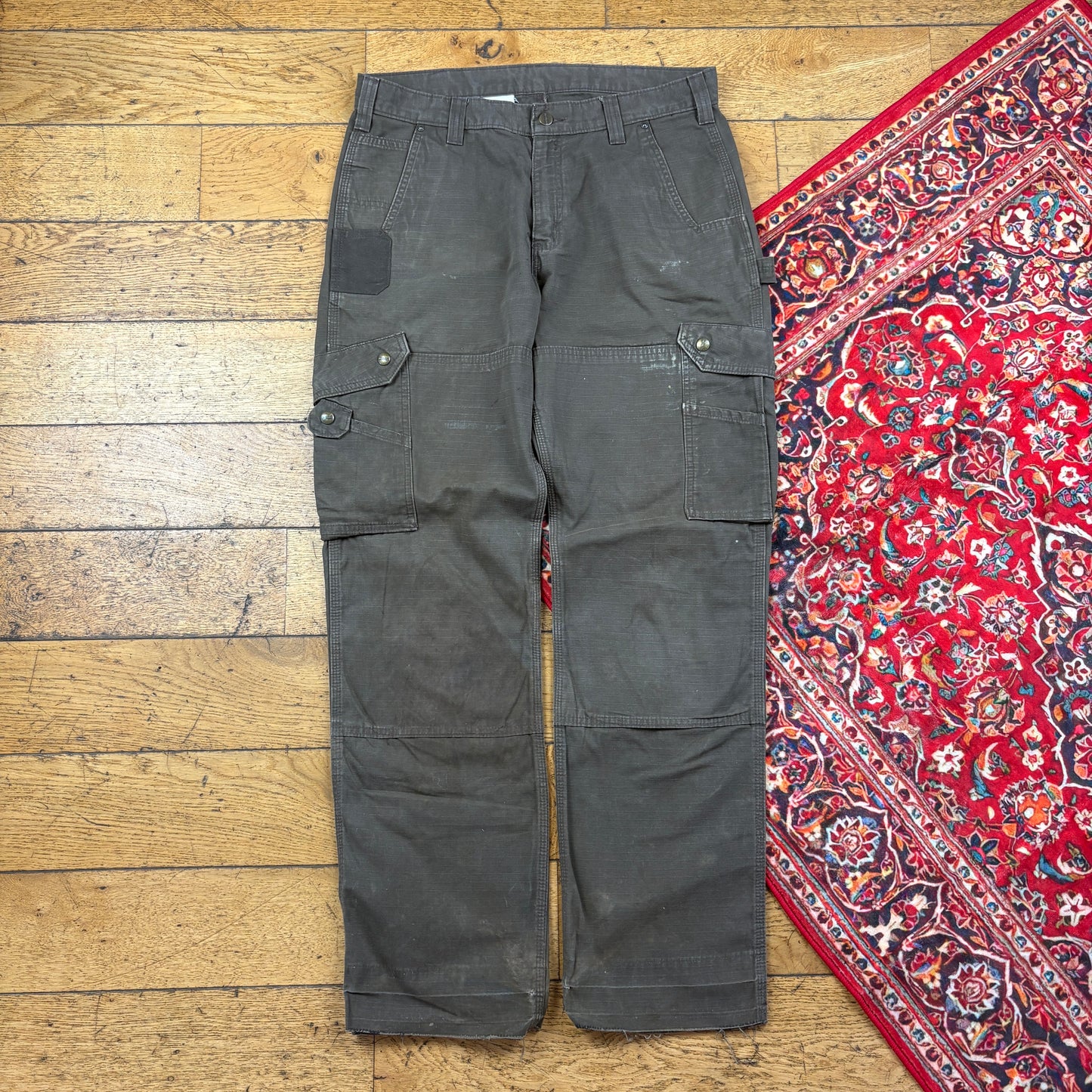 Vintage Carhartt Brown Double Knee Cargo Workwear Carpenter Baggy Trousers - 34