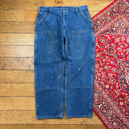 Vintage Carhartt Blue Double Knee Workwear Carpenter Baggy Trousers - 40