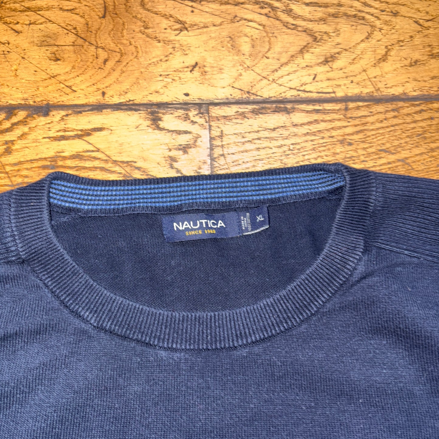 Vintage Nautica Navy Blue Embroidered Knit Jumper - 2XL