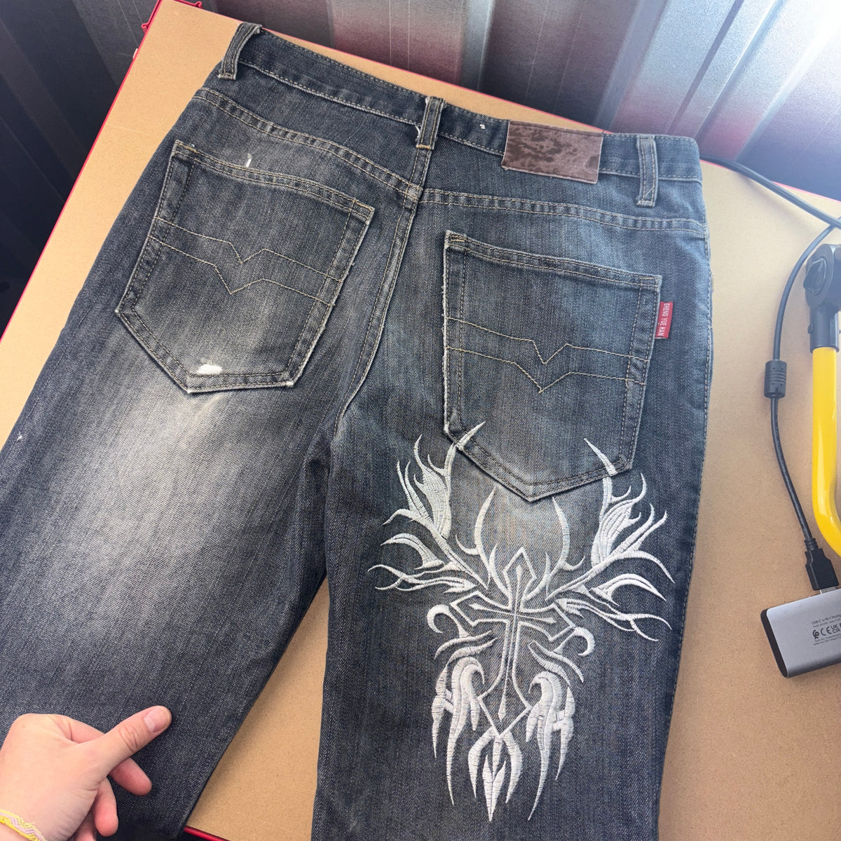 Embroidered Blue Japanese Denim Hip Hop Y2K Baggy Jeans - 30R