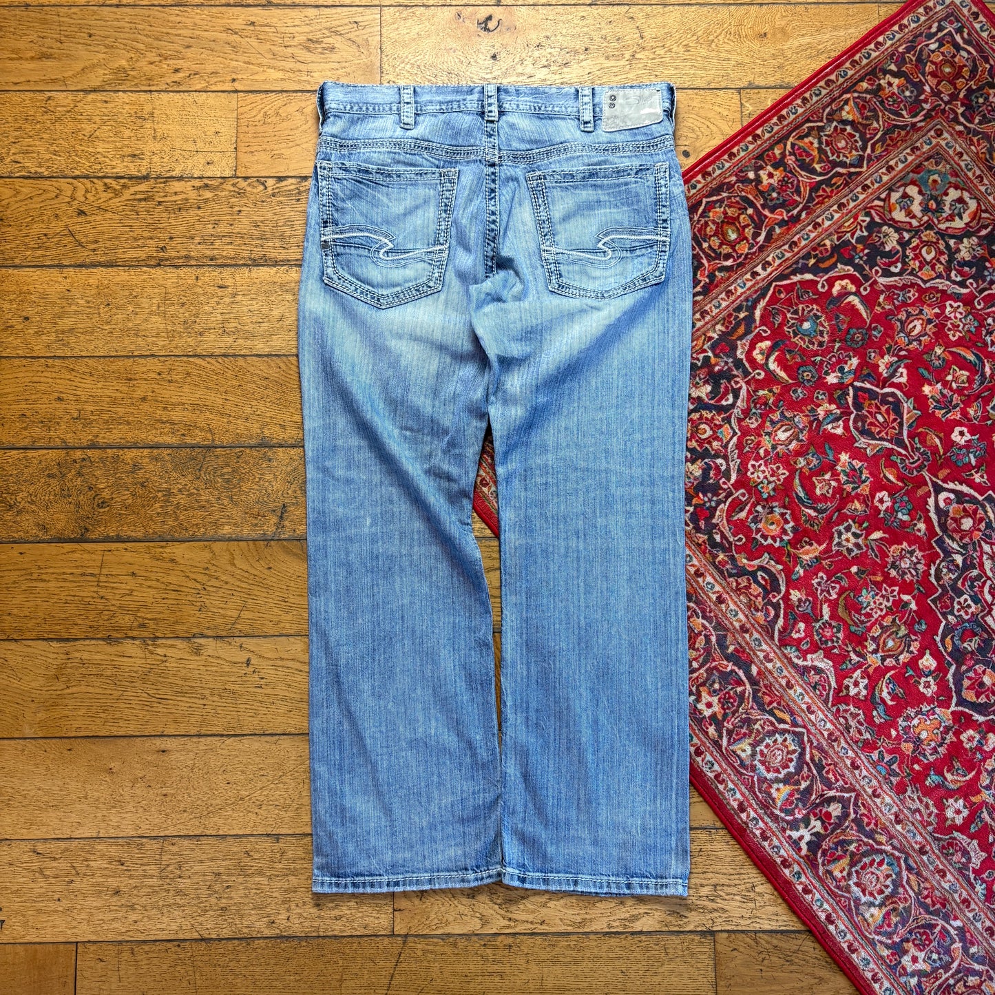Vintage Blue Embroidered Y2K Hip Hop Baggy Jeans - 36R