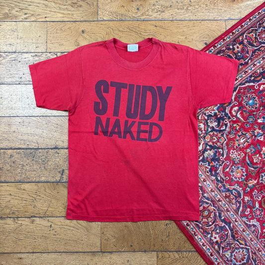 Vintage 90s Study Naked Funny Red Single Stitch Graphic T-Shirt - S