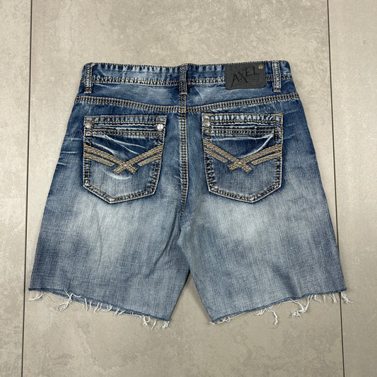 Vintage Axel Embroidered Hip Hop Baggy Shorts Blue Jorts - 32
