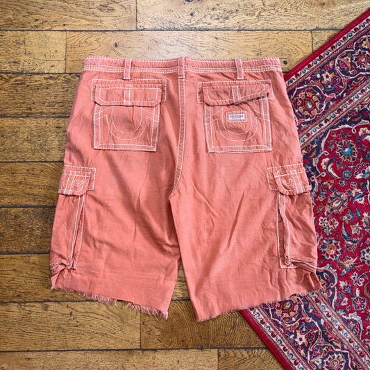 Vintage True Religion Salmon Pink Orange Embroidered Y2K Shorts Jorts - 44