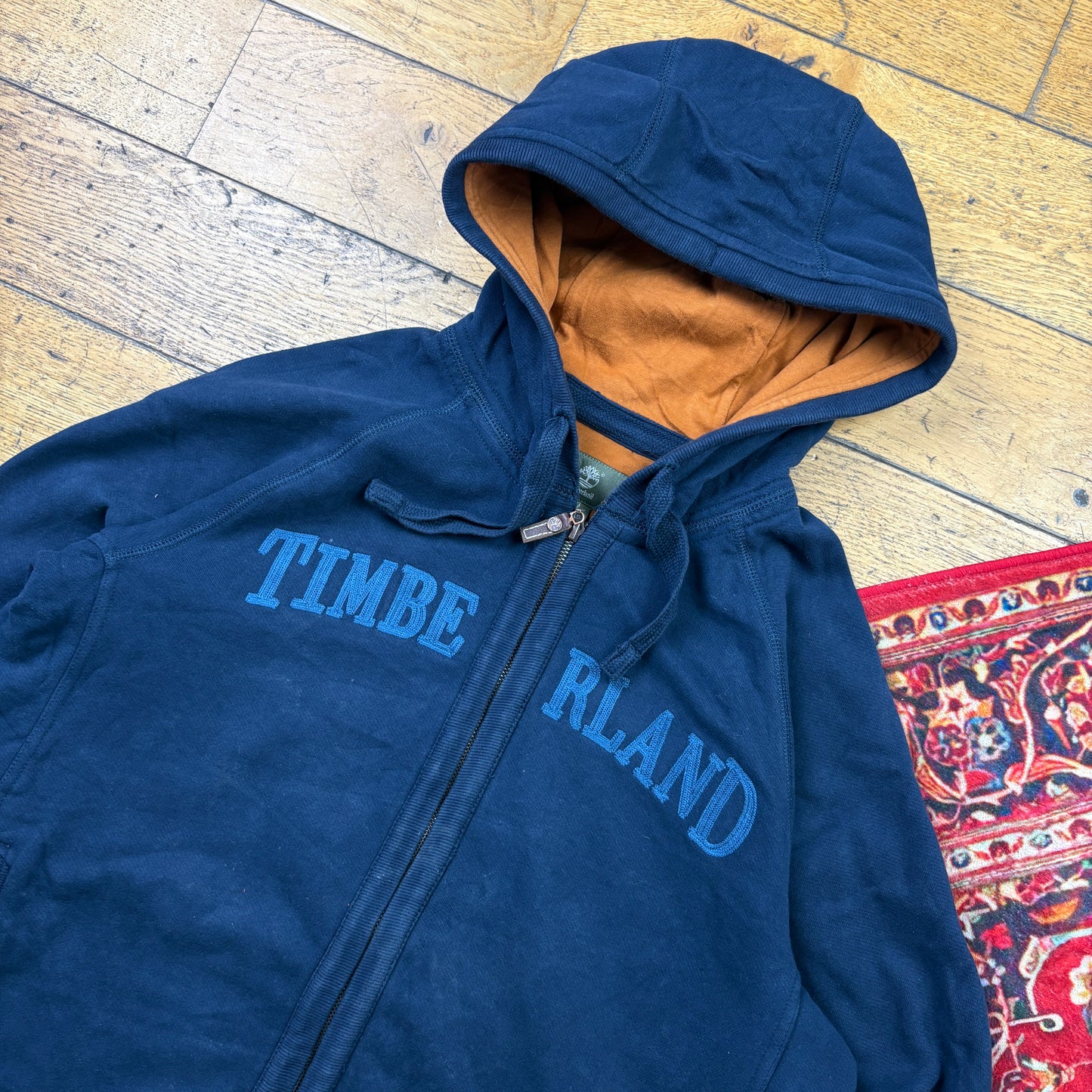 Vintage Timberland Navy Embroidered Zip Hoodie Sweatshirt - L
