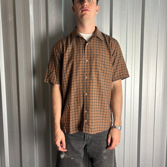 Vintage Quiksilver Brown Check Short Sleeve Plaid Surfwear Shirt - M